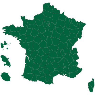 Carte de France représentant 93 agences départementales Gîtes de France.