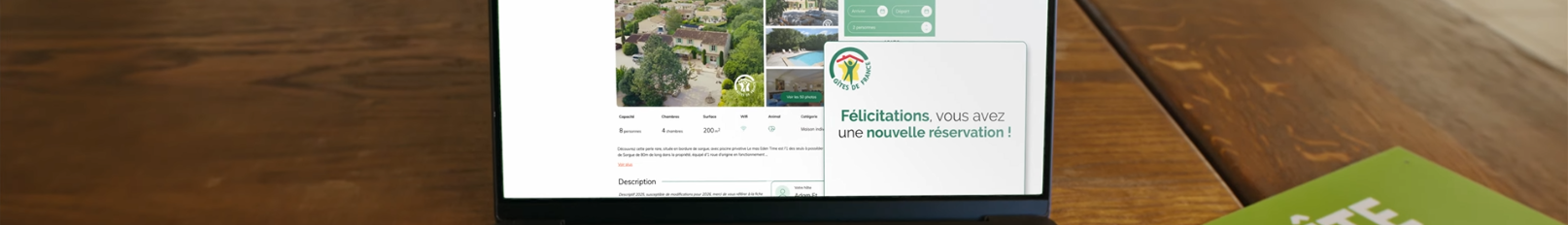 Écran d’ordinateur affichant une réservation confirmée sur le site Gîtes de France.