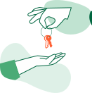 Main remettant des clés, illustrant l’accompagnement dans la mise en location d’un hébergement touristique.