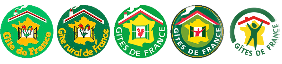 Évolution du logo Gîtes de France illustrant l’histoire et la modernisation de l’identité visuelle du réseau.